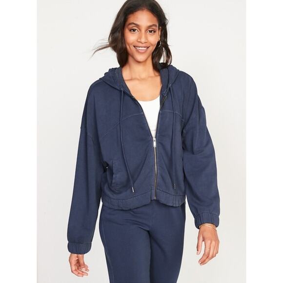 Old Navy Hoodie Zip Up Blue Vintage Cropped Casual Sweatshirt XL - Picture 1 of 6